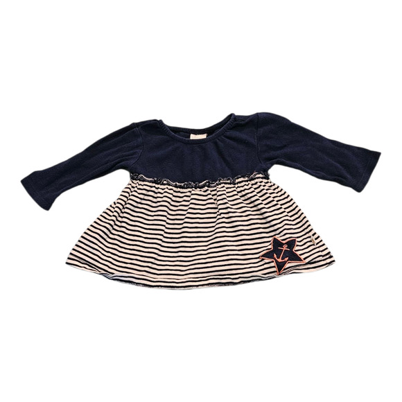 Cuddle Bear Collection Child Size 6M Blue and White Long Sleeve Striped Dress - Picture 1 of 8